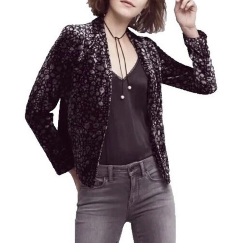 ELEVENSES Sz 8 Lumi by Anthropology Black Grey Patterned Velvet Jacket